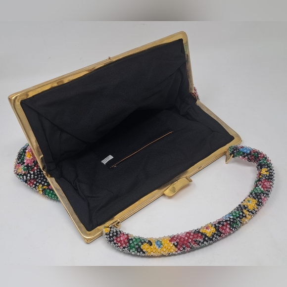 Vintage Beaded Purse Colorful Floral Flowers 80s 90s Hand Bag Satchel - Picture 5 of 11